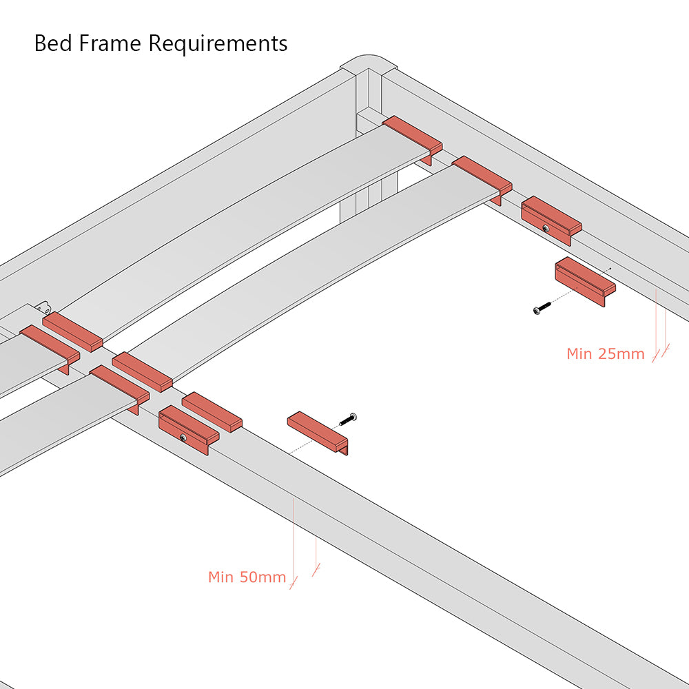 100mm x 12mm Sprung Bed Slats Cap Holders with Lip - 25mm Depth