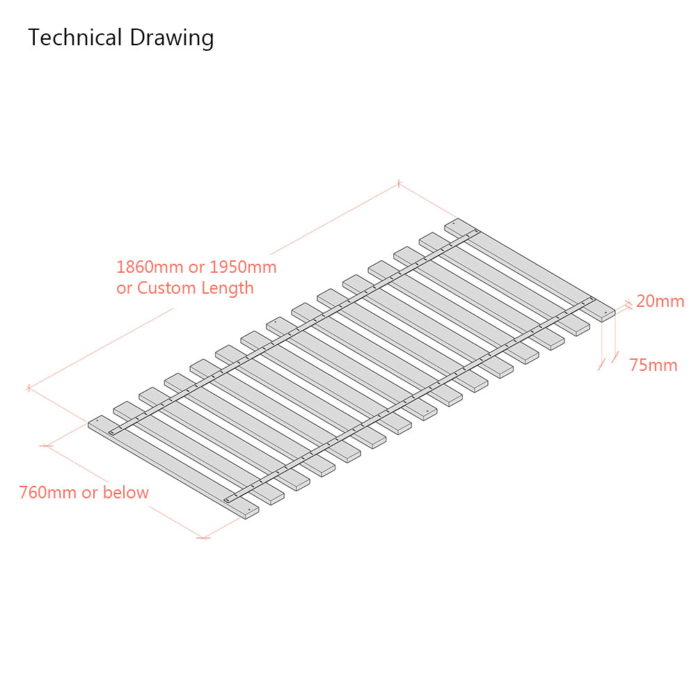 2ft 6 Solid Beech Flat Bed Slats for Small Single Beds - Webbed Sets