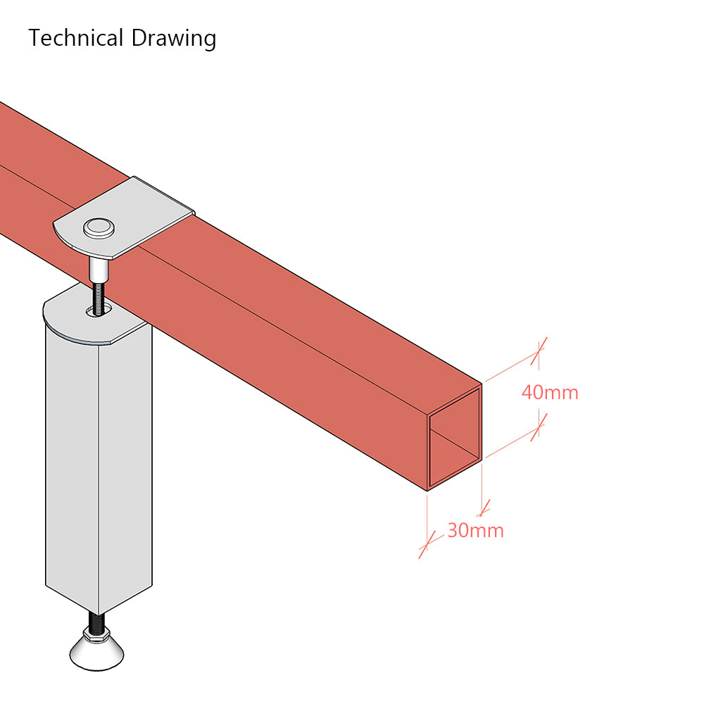 Adjustable Bed Centre Support Leg for W:30mm x H:40mm Central Rail
