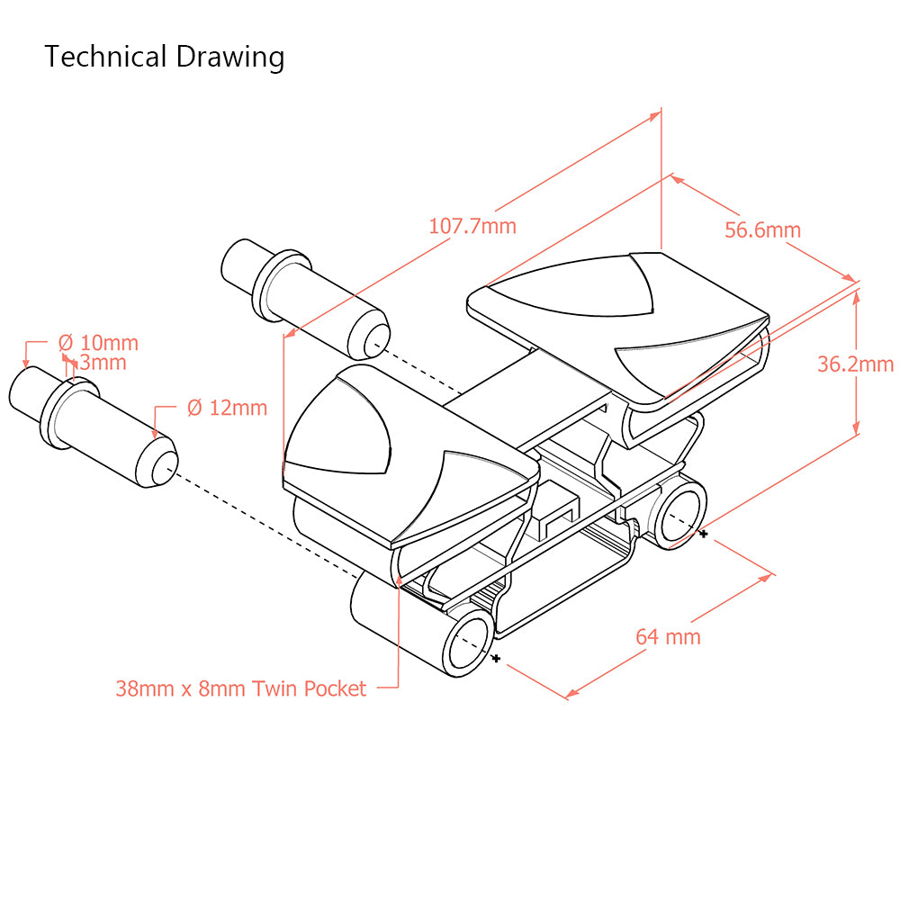 38mm x 8mm Twin Pocket Sprung Bed Slat Holders | 2 dowel attachment