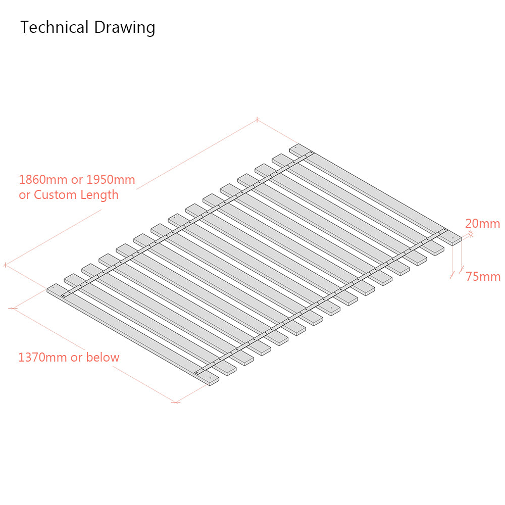 4ft 6 Solid Beech Flat Bed Slat for Double Beds - Webbed Sets
