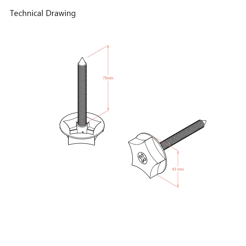 5/16th Imperial Thread Bed Bolts for Headboards - Standard 75mm (Pair)