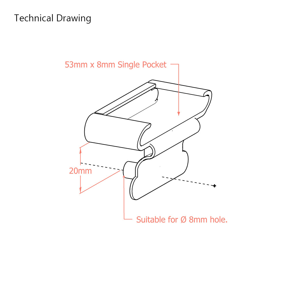 53mm x 8mm Single Pocket Sprung Bed Slat Holders with Single Dowel attachment