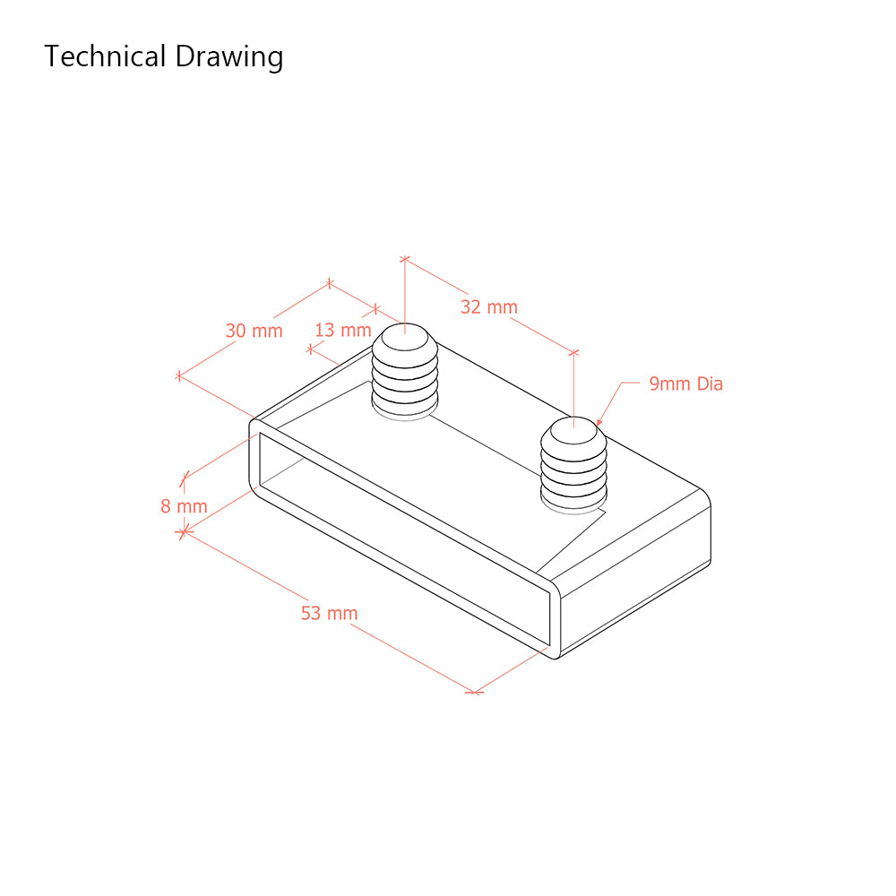 53mm x 8mm Sprung Bed Slat Holder with 2 Pegs (32mm Centres)