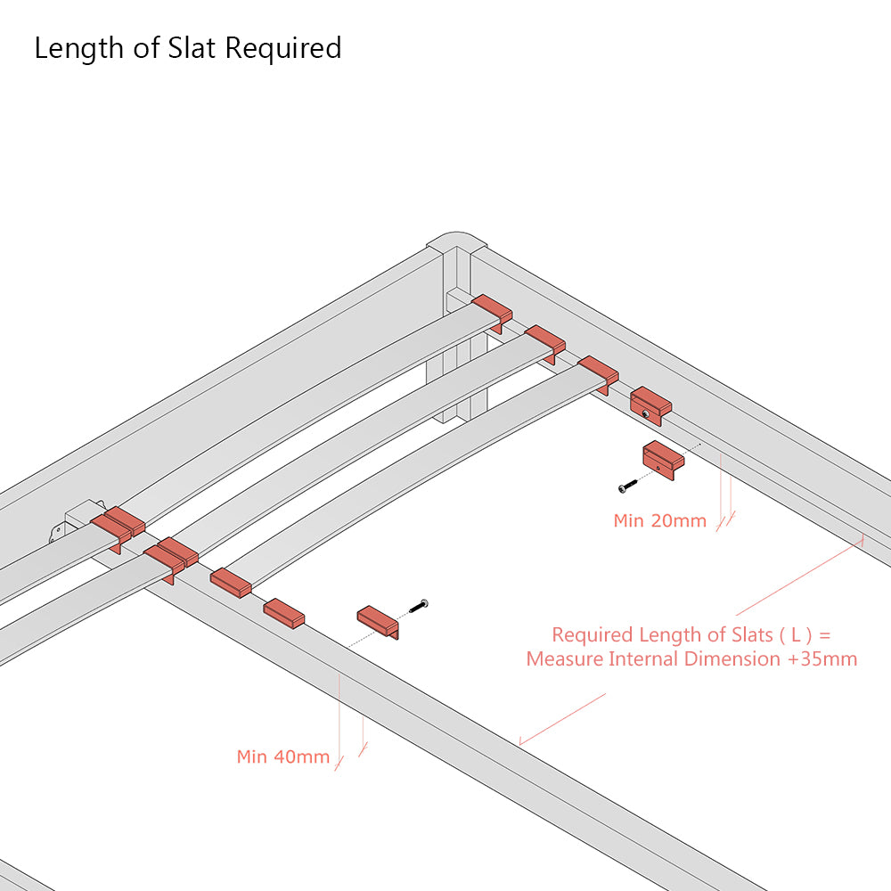 53mm x 8mm Single Row Sprung Bed Slat Kit with Standard Holders for Wooden Bed Frame