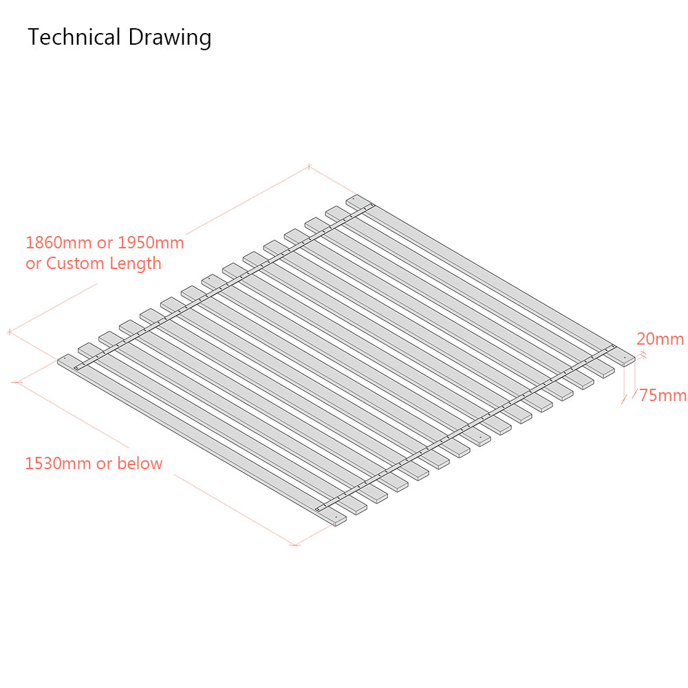 5ft Solid Beech Flat Bed Slats for King Size Beds - Webbed Sets
