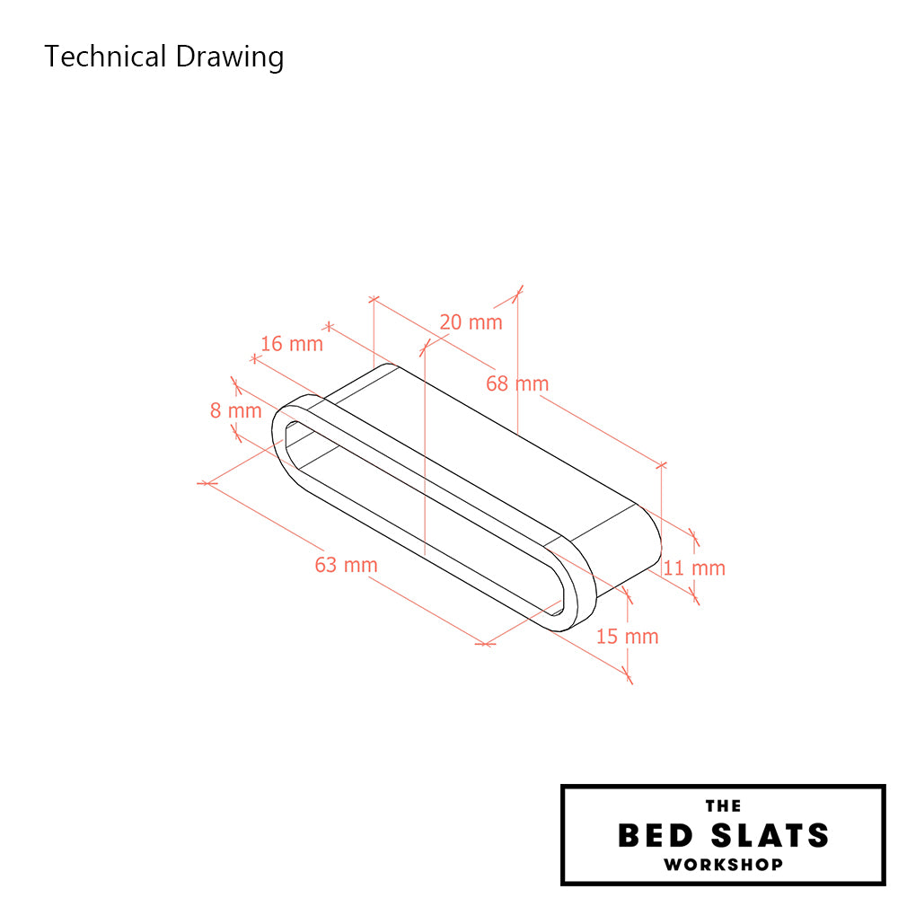 63mm x 8mm Insert/ Push-in Sprung Bed Slat Cap Holders