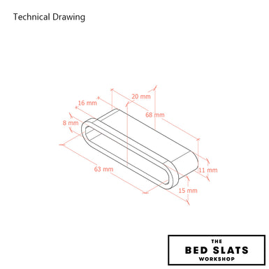 63mm x 8mm Insert/ Push-in Sprung Bed Slat Cap Holders