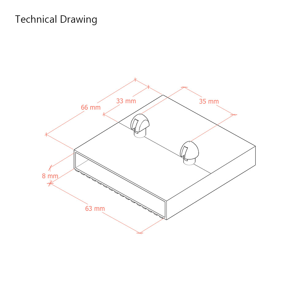 63mm x 8mm Sprung Bed Slat Cap Holder For Centre Rail | 2 Prongs (35mm Prong Centres)