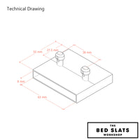 63mm x 8mm Sprung Bed Slat Holder For Centre Rails | 2 Prongs (38mm Prong Centres)