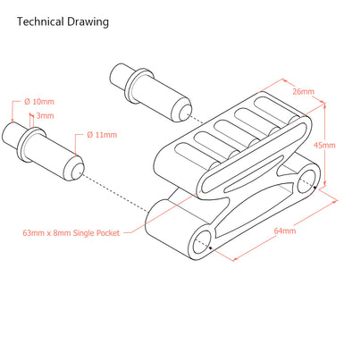 63mm x 8mm Single Pocket Sprung Bed Slat Cap Holders  | 2 Dowel Attachment