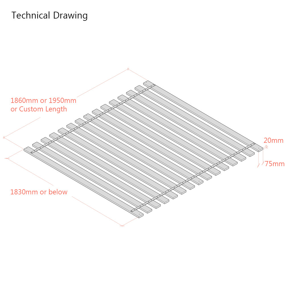 6ft Solid Beech Flat Bed Slats for Super King Size Beds - Webbed Sets