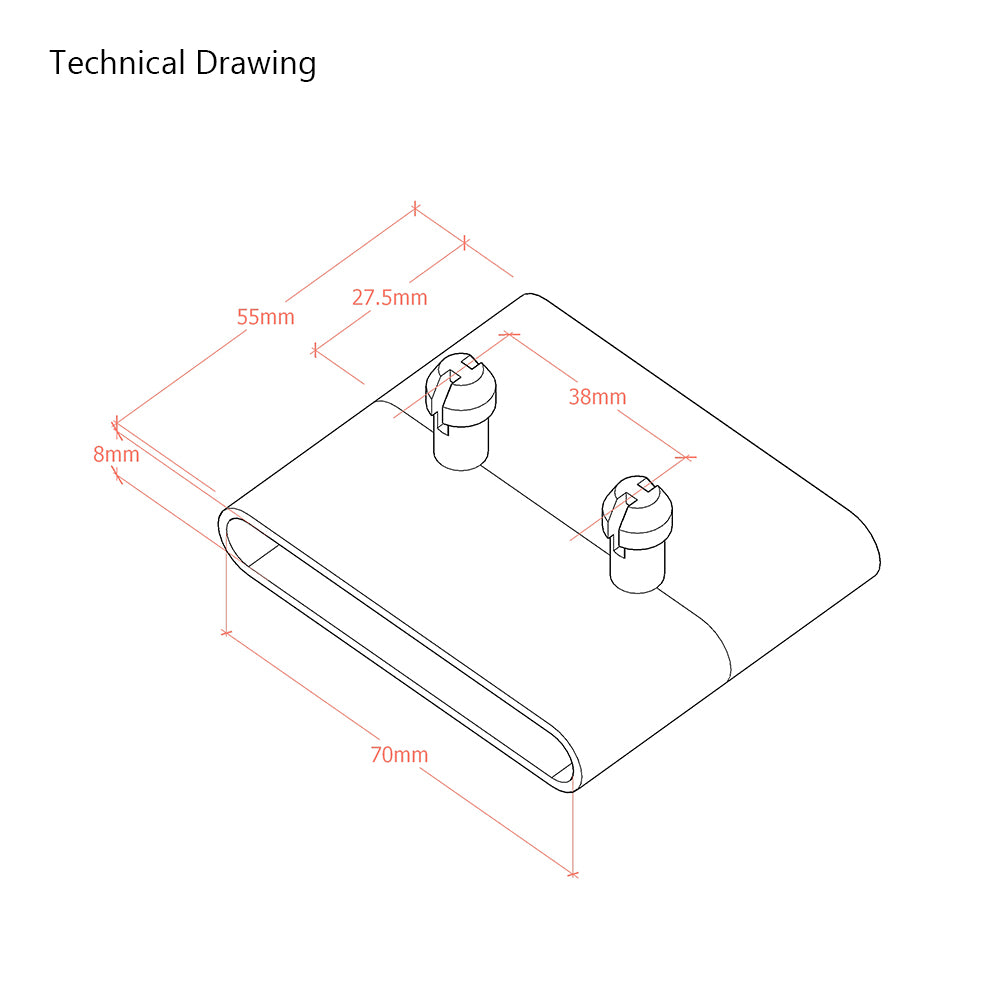 70mm x 8mm Centre-Mount Bed Slat Holders - 2 Prong - 38mm Centres - V2