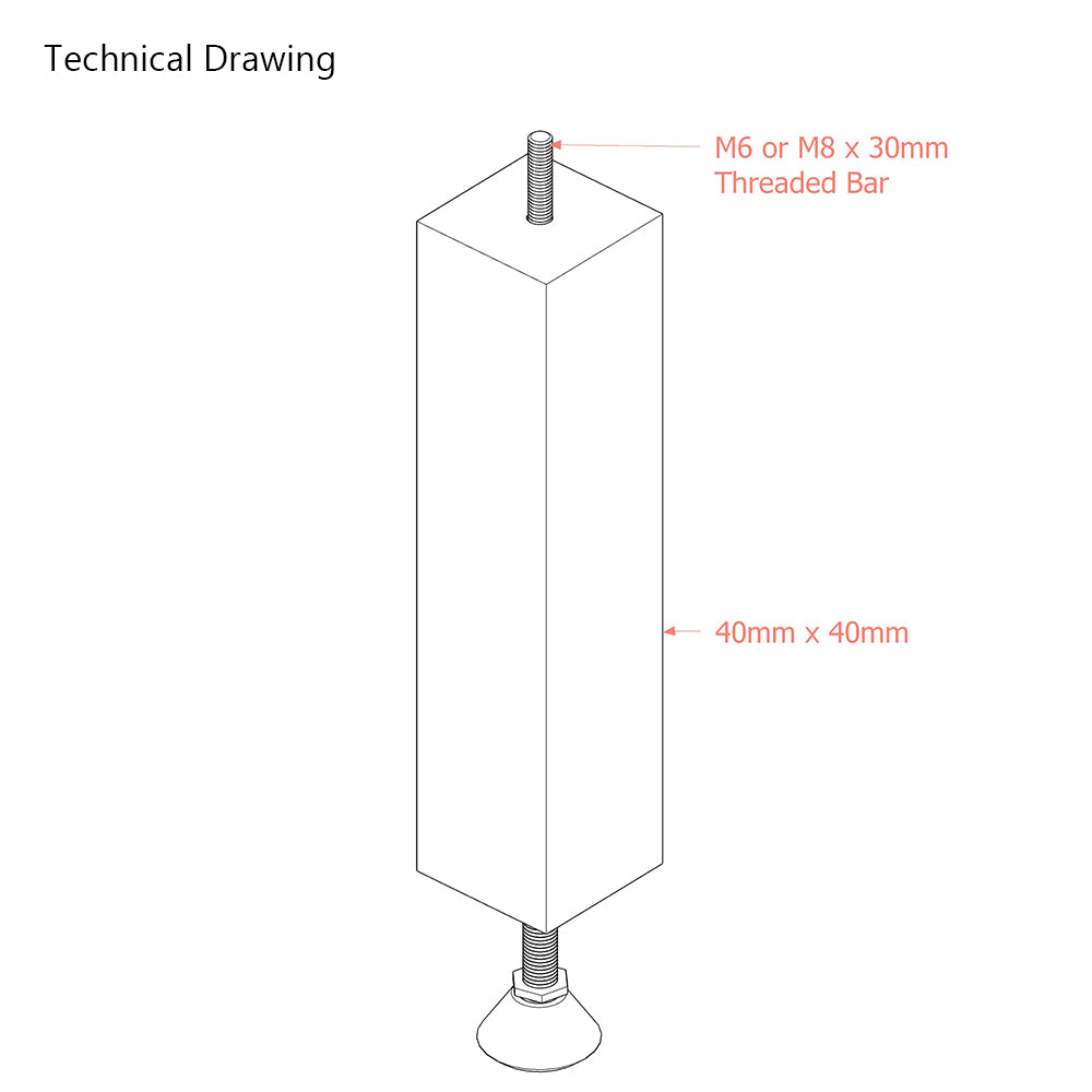 Adjustable Bed Centre Rail Support Feet with M8 or M10 Threaded Bar