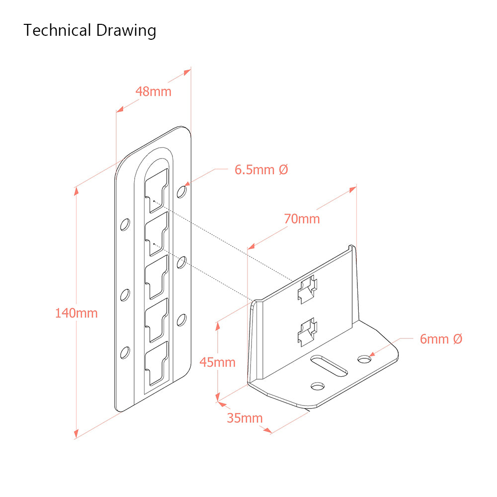 Adjustable Bed Support Brackets - Side Rails and Centre rail - 5 Positions