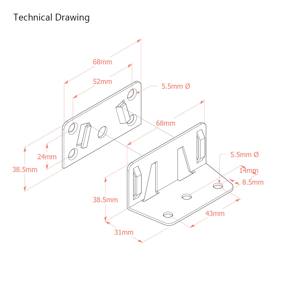 Bed Centre Rail Support Bracket - Male and Female