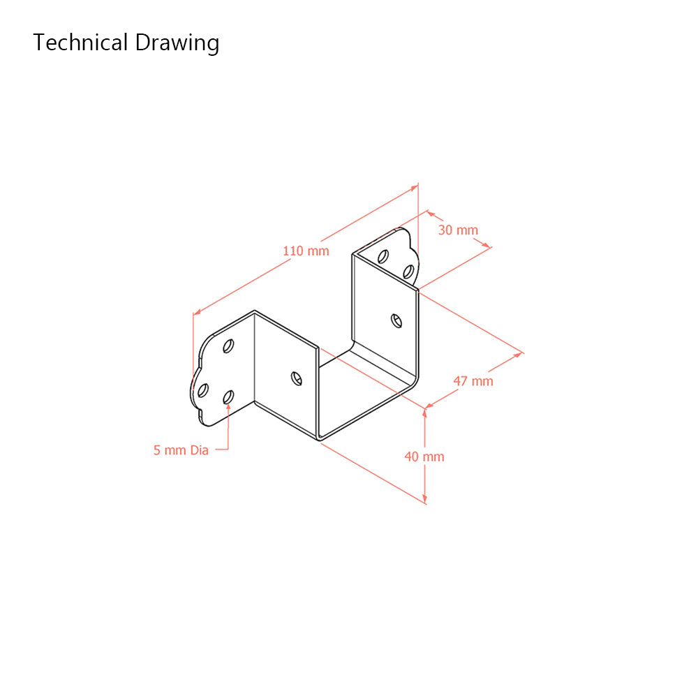 Bed Centre Rail  Support Bracket for 50mm centre rails - U Shaped