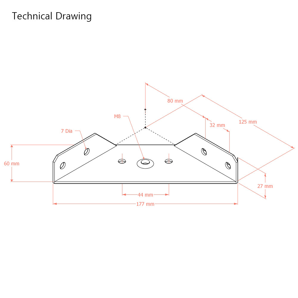Furniture Corner Bracket with Leg Attachment Hole -126mm x 177mm x 26mm - M8 Thread (set of 4)