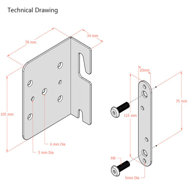 HB Bed Corner Brackets/ Fittings for 90 Degree Connection H:105mm