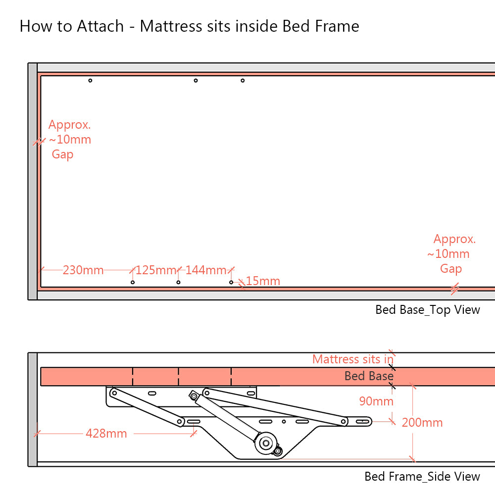 Lift-n-Store™ Electric Motorised Large Premium Ottoman Bed Lift-Up Hinge Mechanism - 1 Position
