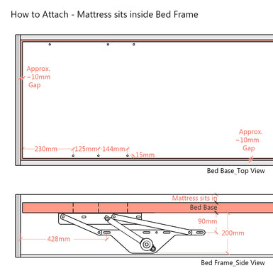 Lift-n-Store™ Electric Motorised Large Premium Ottoman Bed Lift-Up Hinge Mechanism - 1 Position