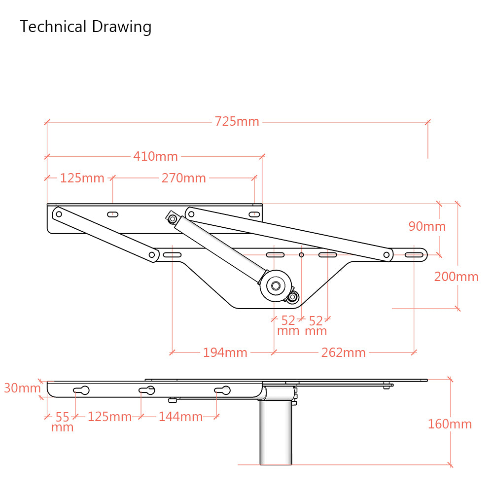 Electric Motorised Large Premium Ottoman Bed Lift-Up Hinge Mechanism - 1 Position - Lift-n-Store™