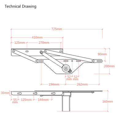Lift-n-Store™ Electric Motorised Large Premium Ottoman Bed Lift-Up Hinge Mechanism - 1 Position