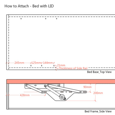 Lift-n-Store™ Electric Motorised Large Premium Ottoman Bed Lift-Up Hinge Mechanism - 1 Position