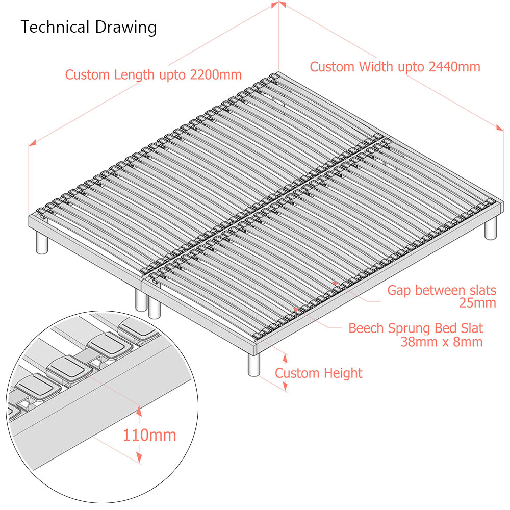 Luxury Third-Generation | Floor-Standing Slatted Bed Base | Dual Row