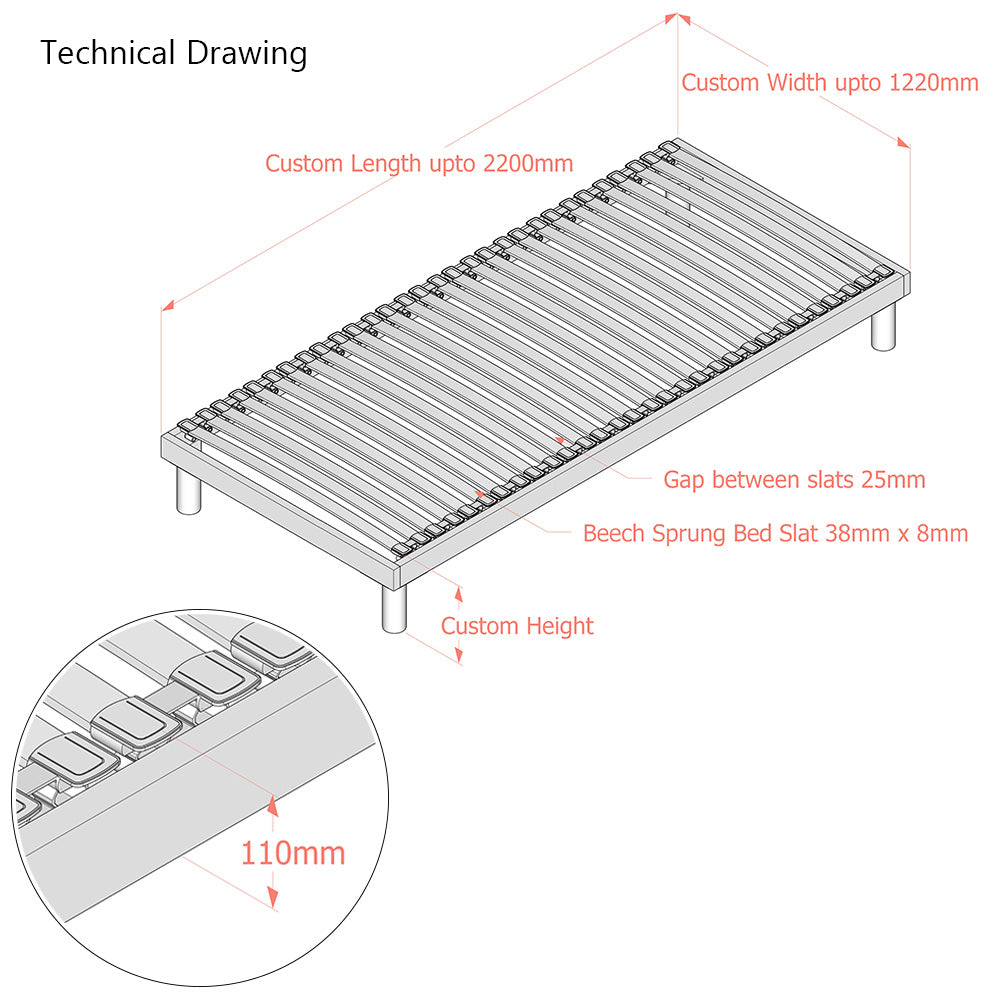 Luxury Third-Generation | Floor-Standing Slatted Bed Base | Single Row