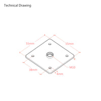 M10 x55mm x 55mm Furniture Leg Fixing Plate with 4 Screw Holes – Zinc Plated