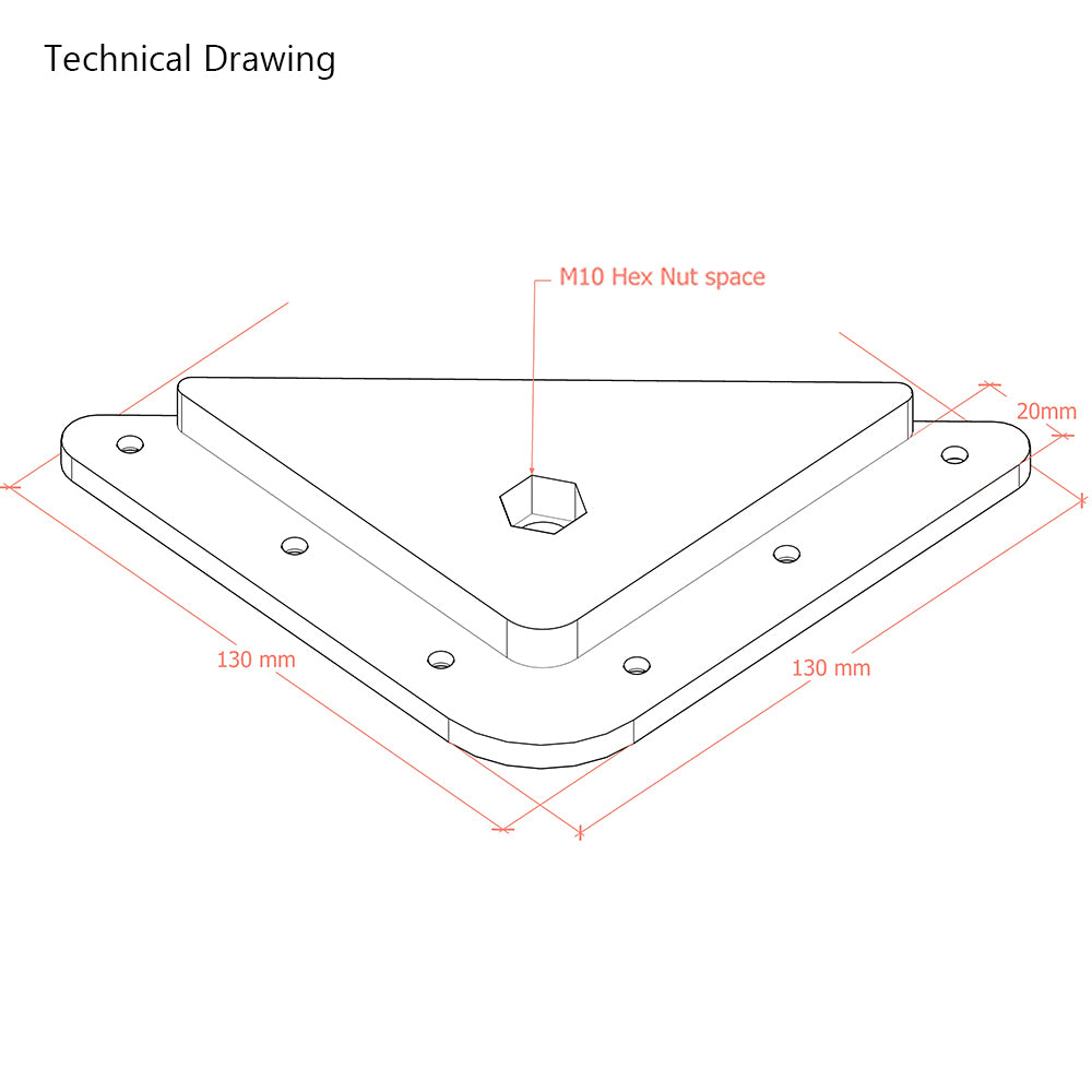 M10 Nylon Furniture Bed Corner brackets 130mm x 130mm
