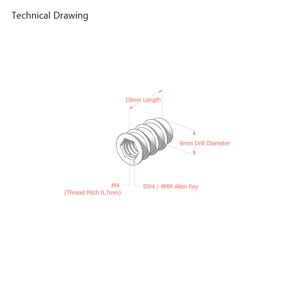 M4 x 10mm Steel Threaded Insert for Wood