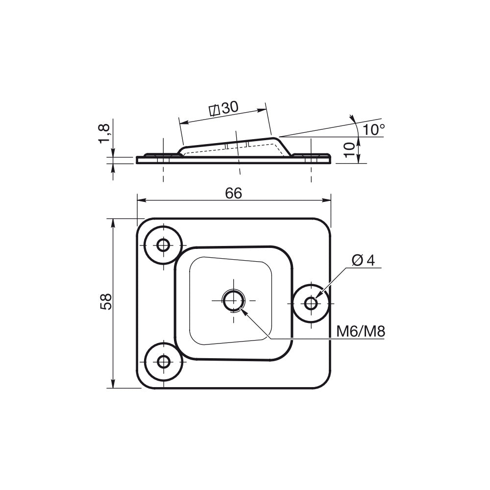 M8 Furniture Leg Connecting Plates - 10 Degree Angled - 58mm x 68mm Zinc Plated (Set of 4)