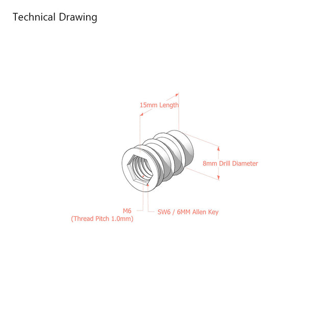 M6 x 15mm Threaded inserts for wood - High Quality Steel – Headboards ...