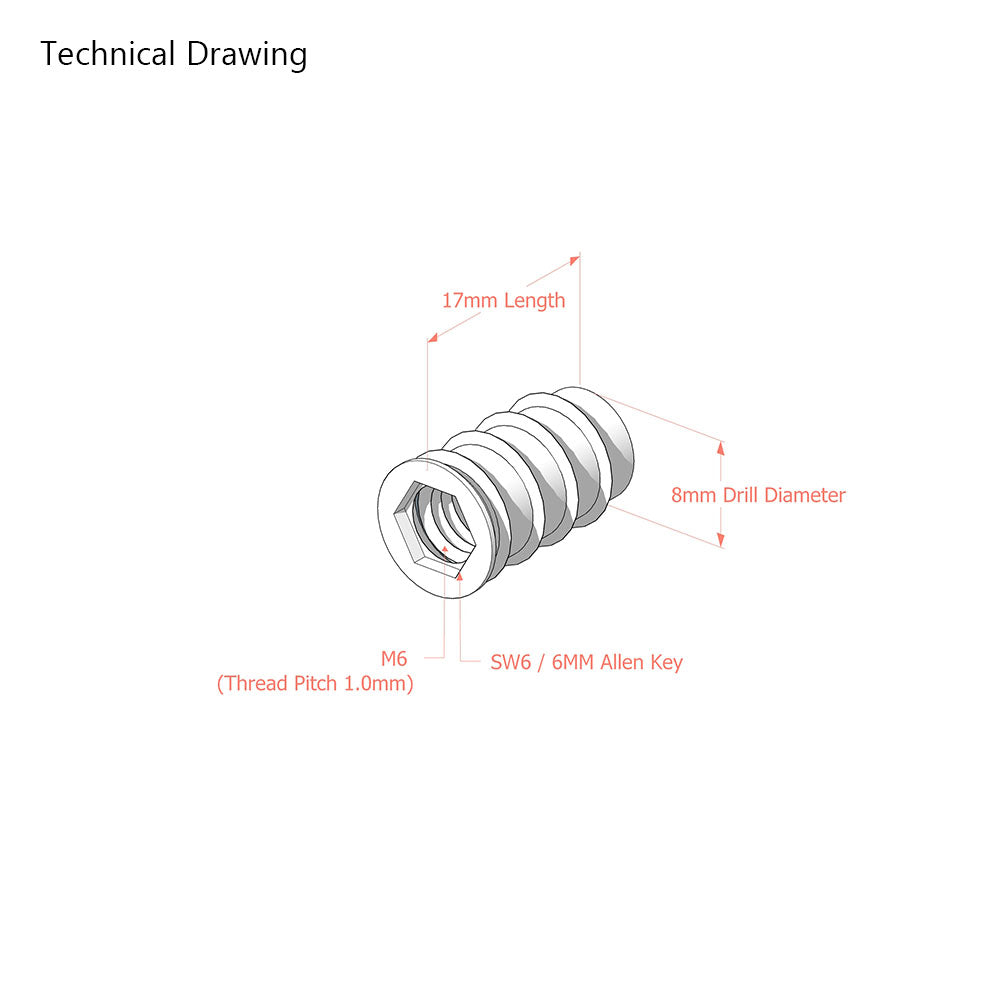 M6 x 17mm Steel Threaded Inserts for Wood