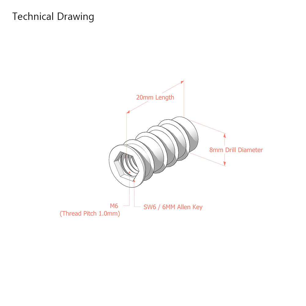 M6 x 20mm Steel Threaded Inserts for Wood