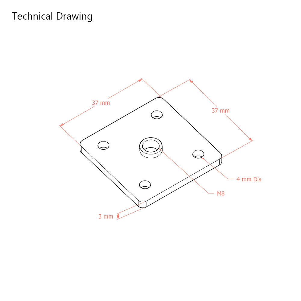 M8 Furniture Leg Connecting Fixing Plate 37mm x 37mm x 3mm (Sold Individually)