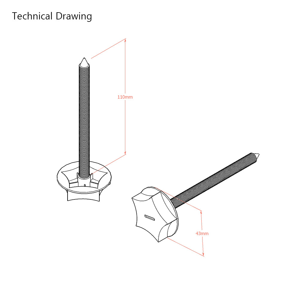 M8 Bed Bolts for Headboards - 110mm Long (Pair)