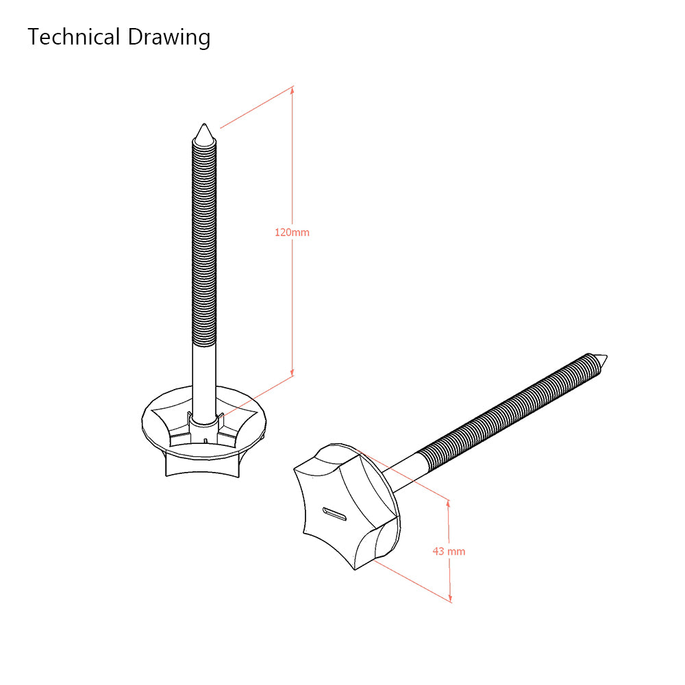 M8 Bed Bolts for Headboards - Double Extra Large 120mm (Pair)