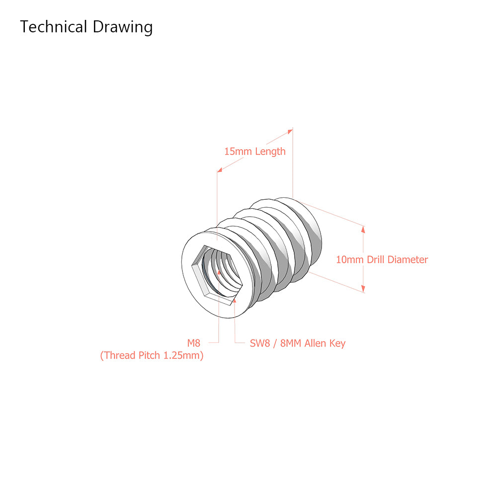 M8 x 15mm Steel Threaded Inserts for Wood