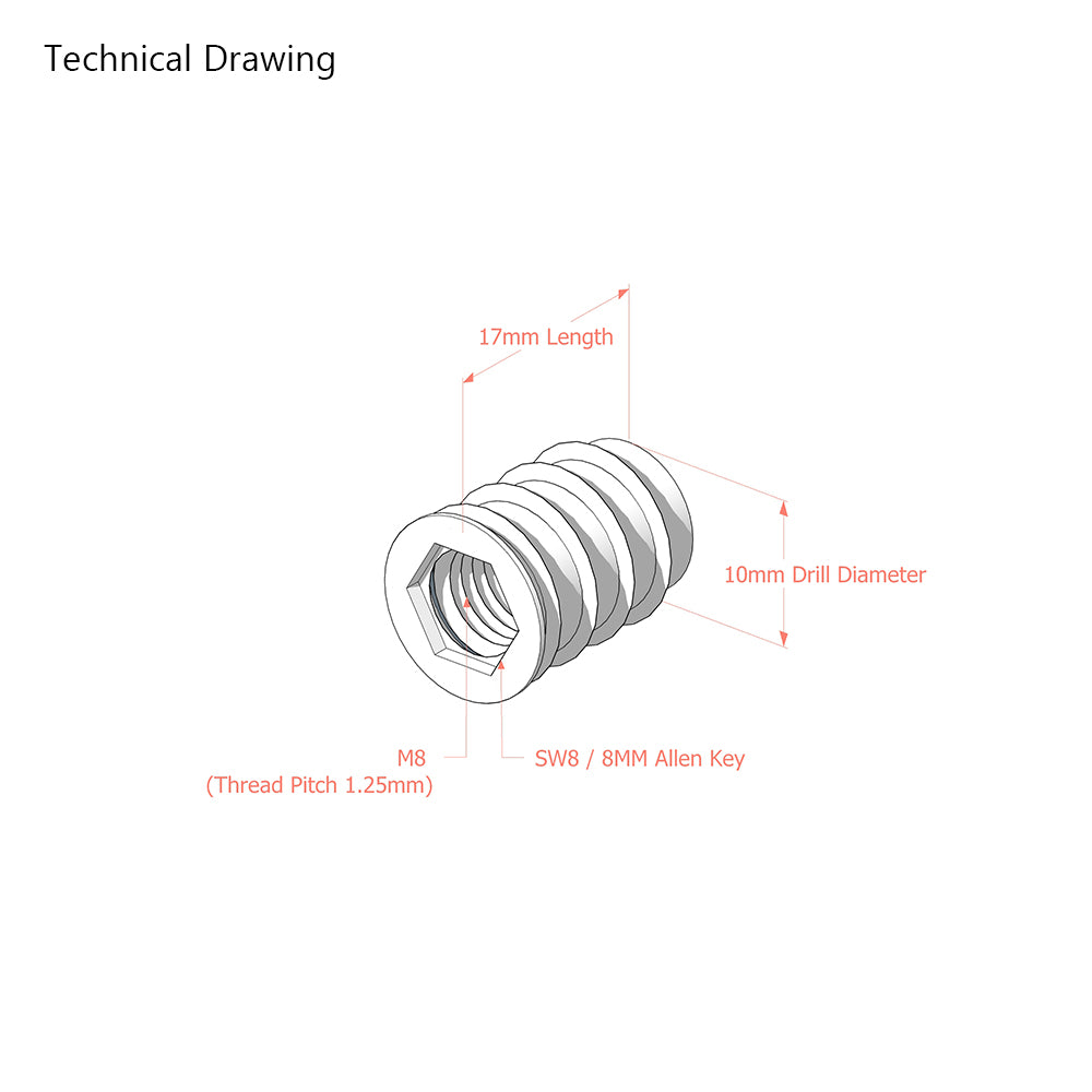 M8 x 17mm Steel Threaded Inserts for Wood
