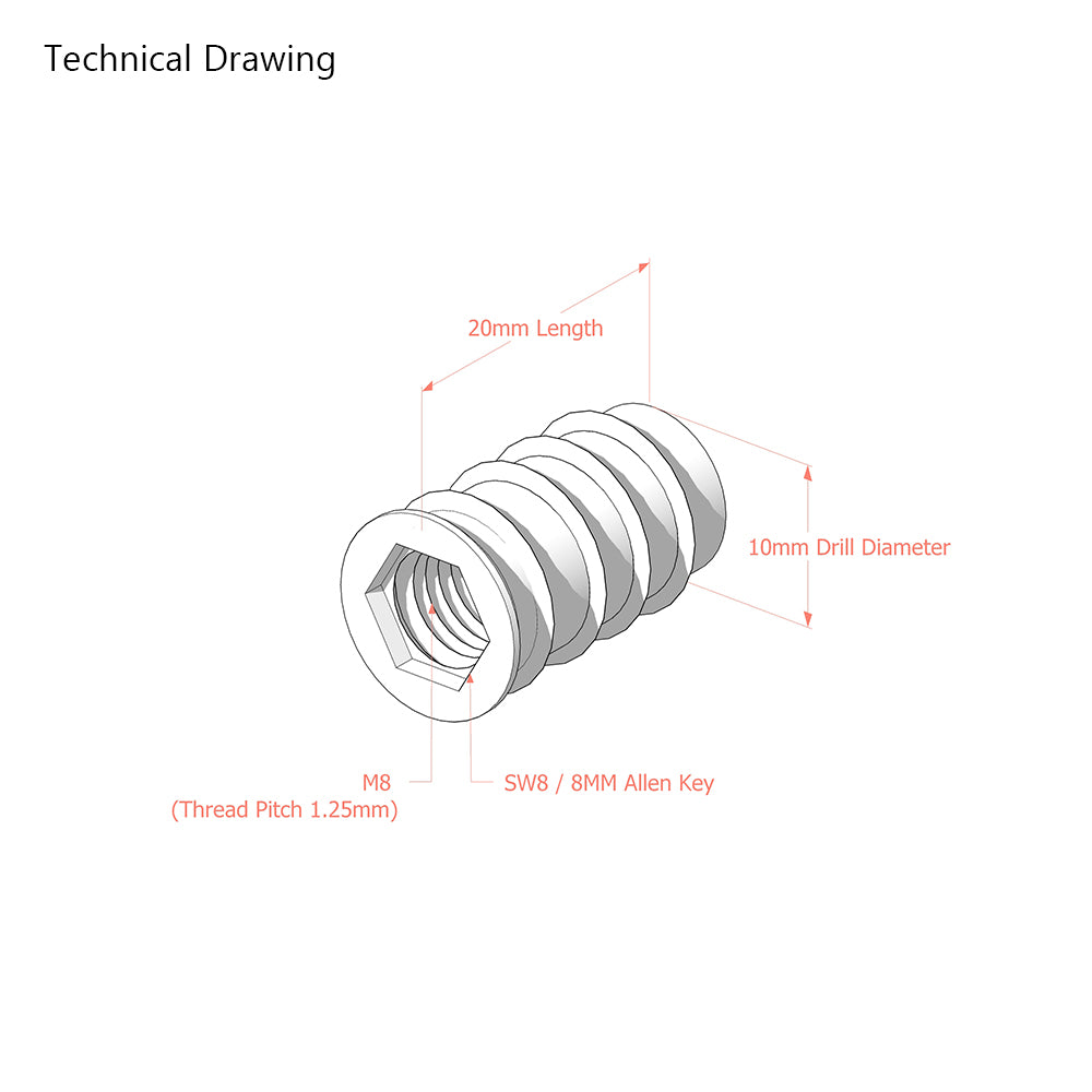 M8 x 20mm Steel Threaded Inserts for Wood