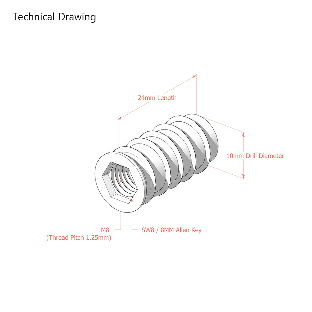 M8 x 24mm Steel Threaded Inserts for Wood