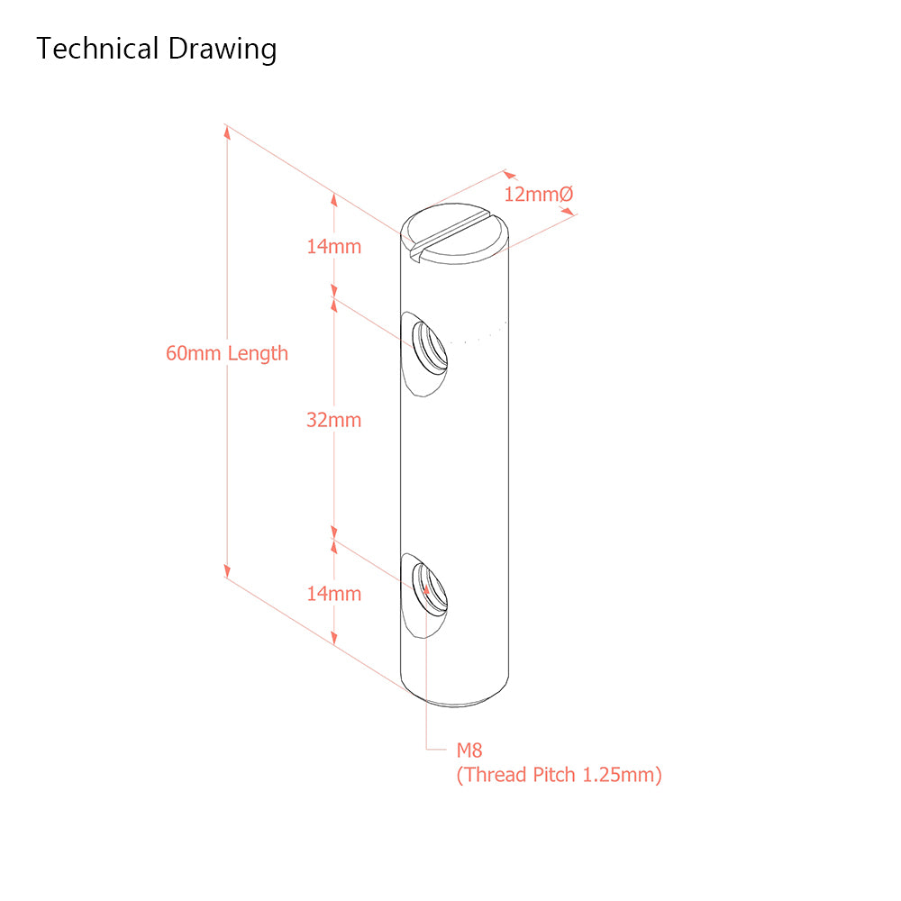 M8 x 60mm x Ø12mm Cross Dowel/ Barrel Nut - Twin Hole