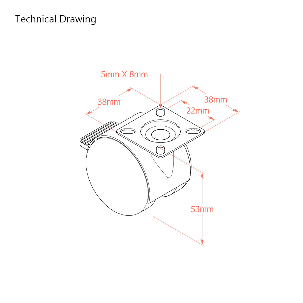 Premium Bed/ Furniture Twin Wheel Castors WITH Brake Designed for Carpet - Plate Fitting