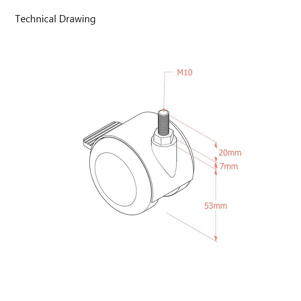 Premium Bed/ Furniture Twin Wheel Castors WITH Brake Designed for Hard Flooring - M10 Stem