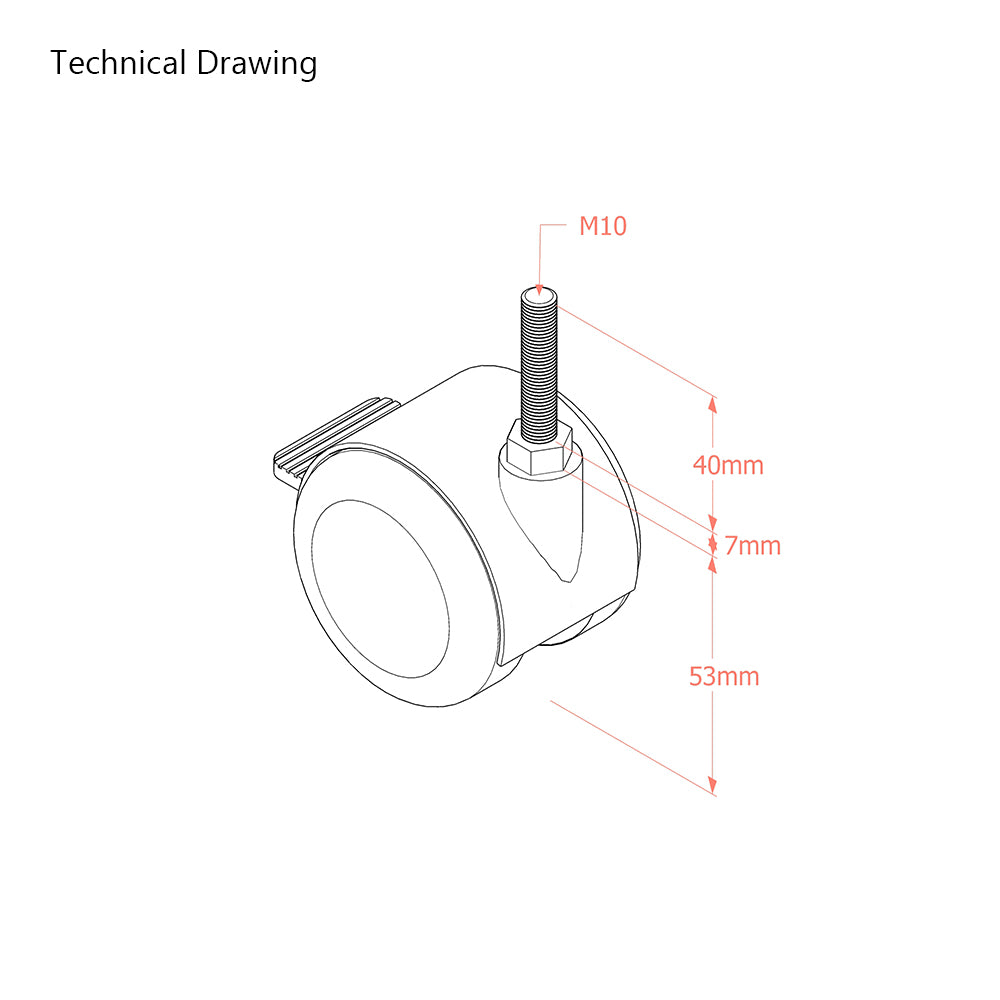 Premium Bed/ Furniture Twin Wheel Castors WITH Brake Designed for Hard Flooring - M10 Stem