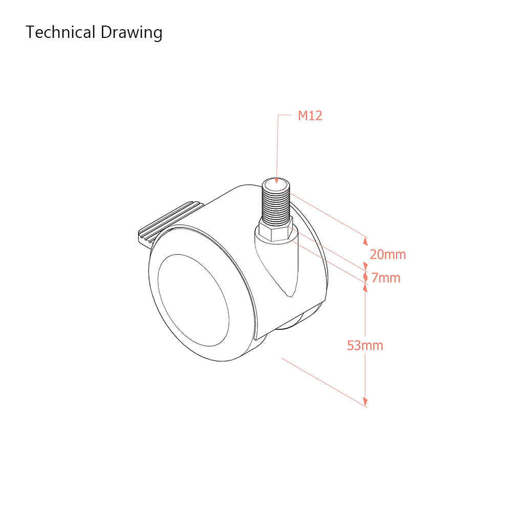 Premium Bed/ Furniture Twin Wheel Castors WITH Brake Designed for Hard Flooring - M12 Stem