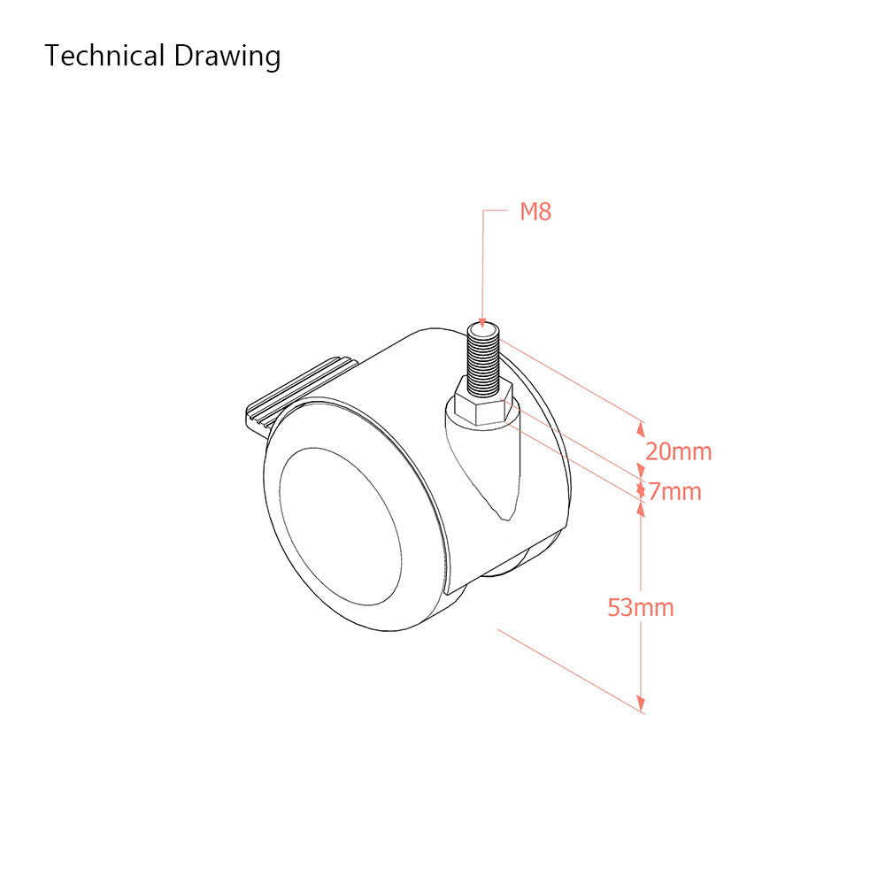 Premium Bed/ Furniture Twin Wheel Castors WITH Brake Designed for Hard Flooring - M8 Stem